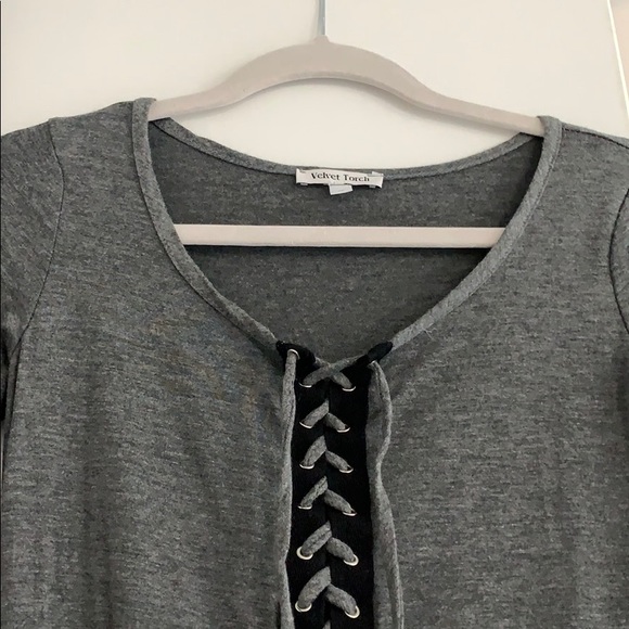 NWOT grey and black lace up longsleeve bodysuit!!! - Picture 2 of 4